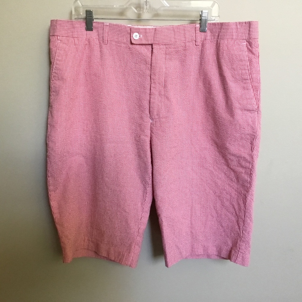3/$15 LINEA UOMO red gingham seersucker dress shorts 40